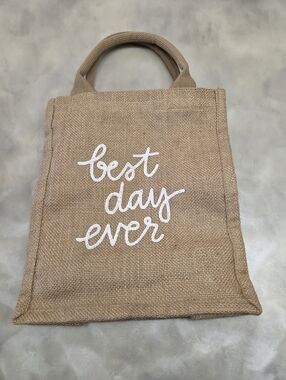 The Littke Market-"Best Day Ever" Natural Jute/burlap 2 Handle Bag